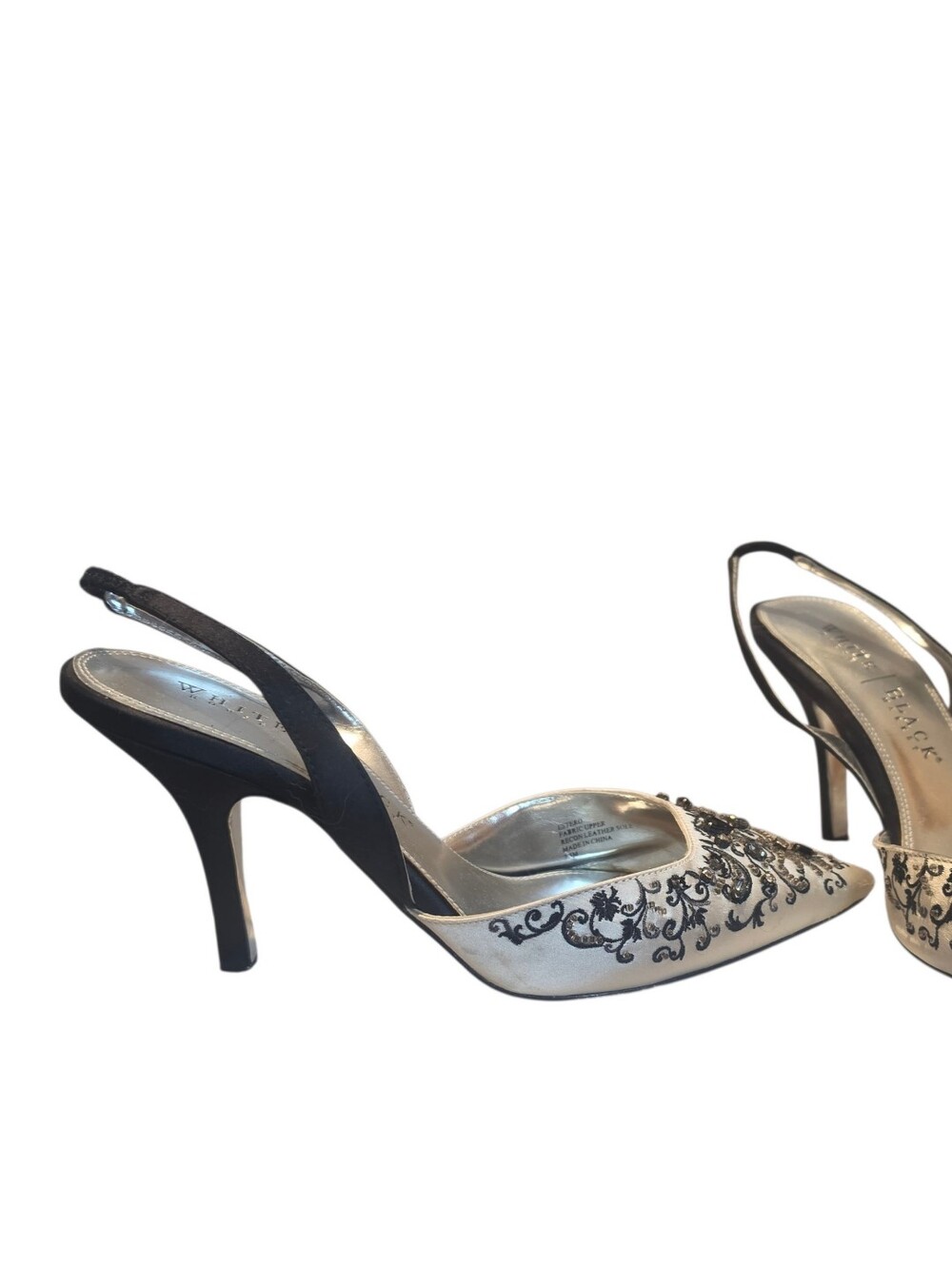 White House Black Market Embroidered Satin Slingback Heels 7.5 Formal Beaded